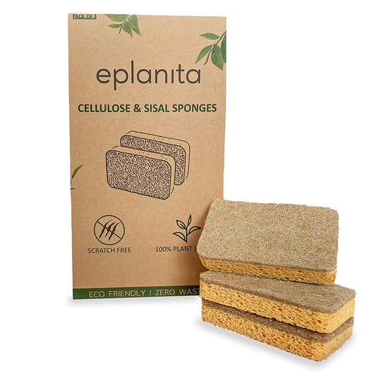 Natural Plant Based Scrub Sponges (3 Pack), Non-Scratch, Biodegradable Eco Scourers for Kitchen and Bathroom